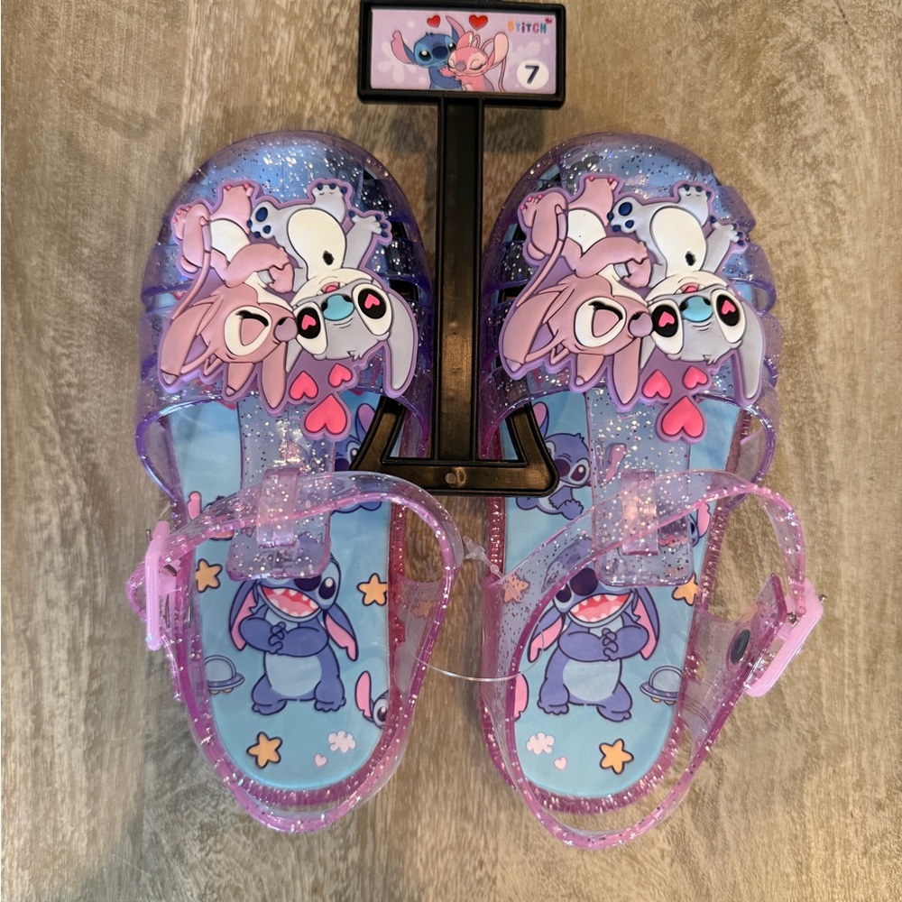 Pink and Blue Glitter Jelly Sandals - Size 7